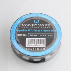 Authentic Vandy SS316L Superfine MTL Fused Clapton Heating Resistance Wire - 32GA x 2 + 38GA, 3.88Ohm / Ft, 3m (10 Feet)