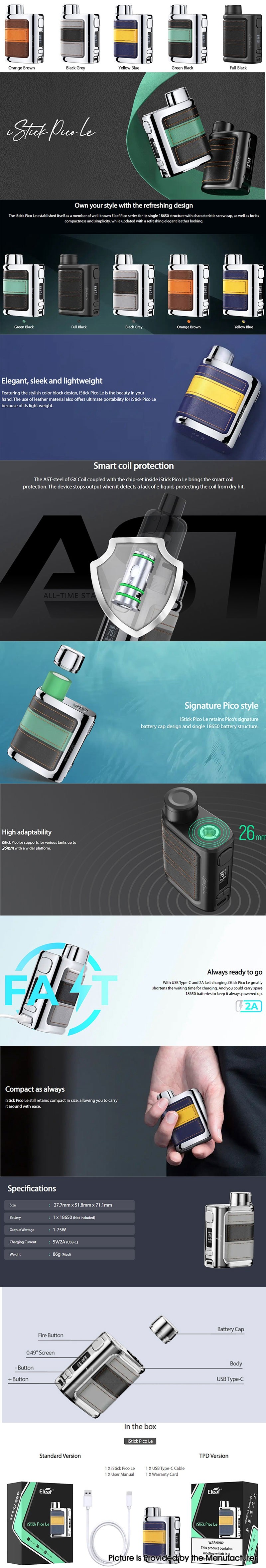 ELEAF ISTICK PICO LE 75W VAPE Box Mod