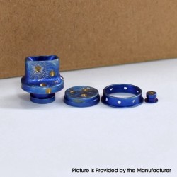 Authentic MK MODS Handmade Engraved Titanium Drip Tip + Button Set for dotMod dotAIO V1 / V2 - Blue, Fire Button, VV Button