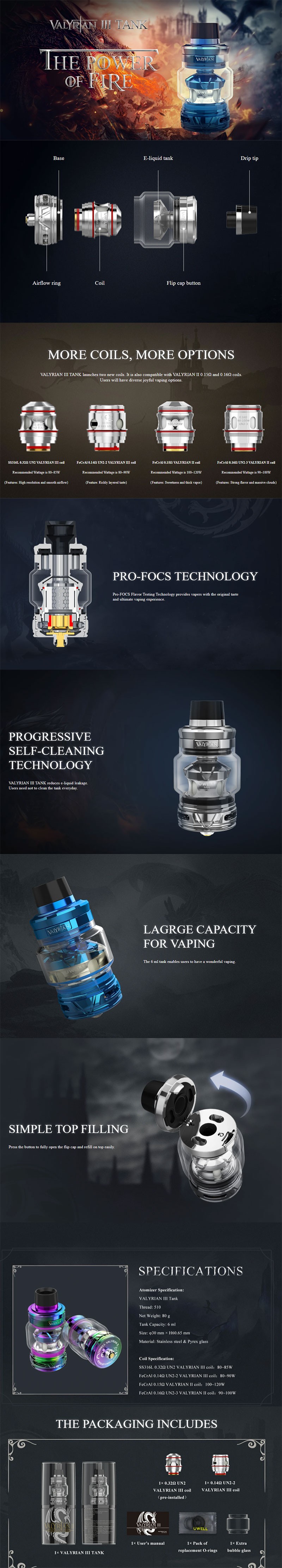 Uwell Valyrian III 3 Sub Ohm Tank Vape Atomizer
