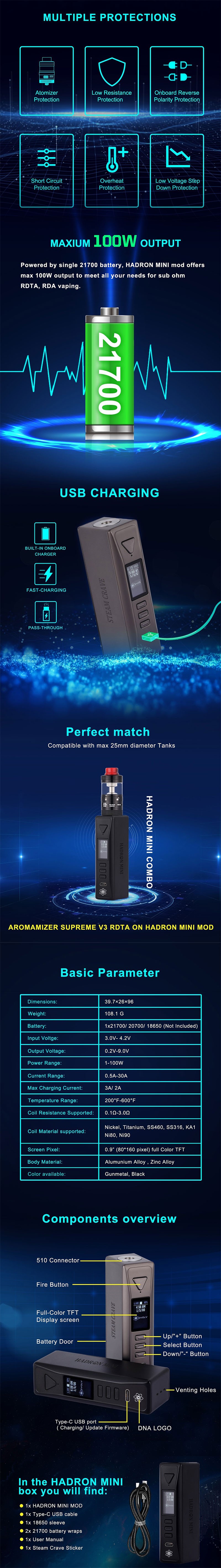 Dampf Crave Hadron Mini DNA100C Vape Box Mod