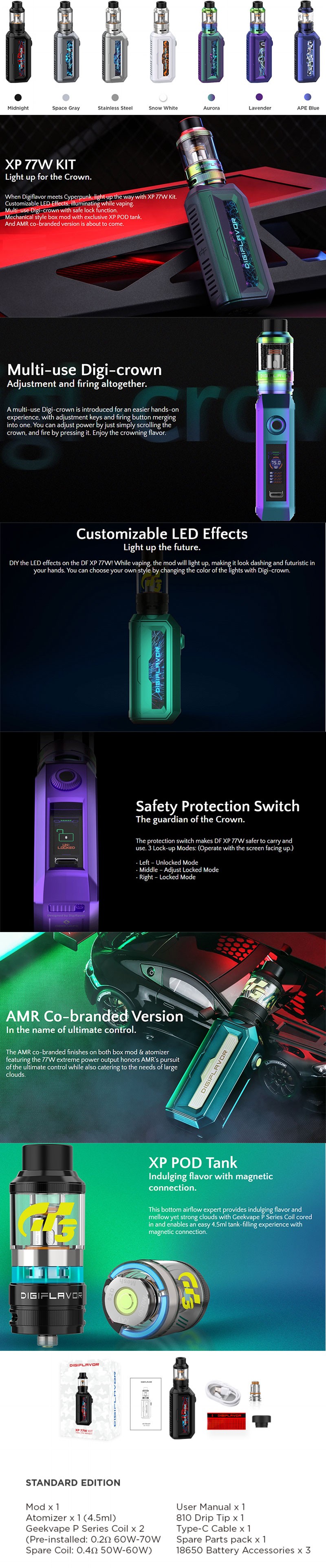 Digiflavor XP 77W VW Vape Box Mod Kit di partenza