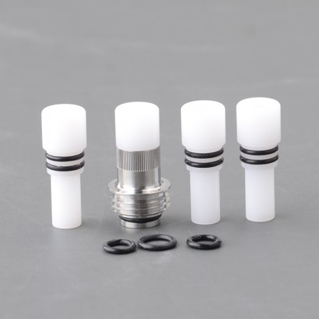 Authentic YFTK Billet Box Drip Tip Set for Billet / SXK BB Box Kit - Silver + White, Stainless Steel + POM, 3 x Spare Mouthpiece