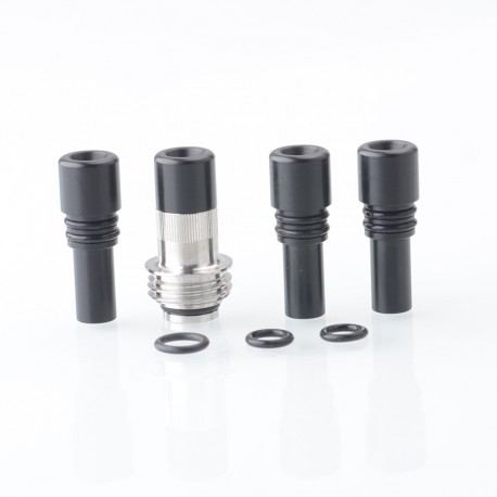 Authentic YFTK Billet Box Drip Tip Set for Billet / SXK BB Box Kit - Silver + Black, Stainless Steel + POM, 3 x Spare Mouthpiece