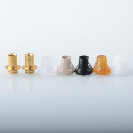 Monarchy Cyber Style 510 Drip Tip Set - Gold, SS + POM + PC + POM + PEI + PEEK, DL / MTL, 2 PCS 510 Connector + 5 PCS Mouthpiece