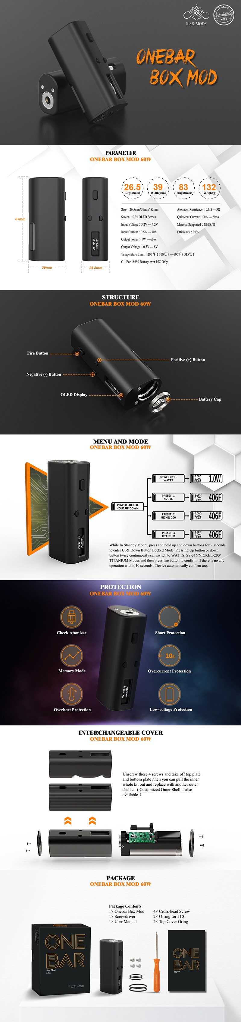 Ambition Mods and R. S. S. Mods Onebar Box Mod 60W
