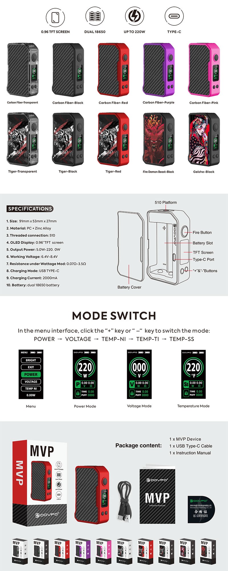 Dovpo MVP 220W Vape Box Mod