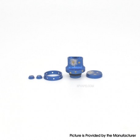 Authentic MK MODS Handmade Engraved Titanium Drip Tip + Button Set for dotMod dotAIO V2 - Blue