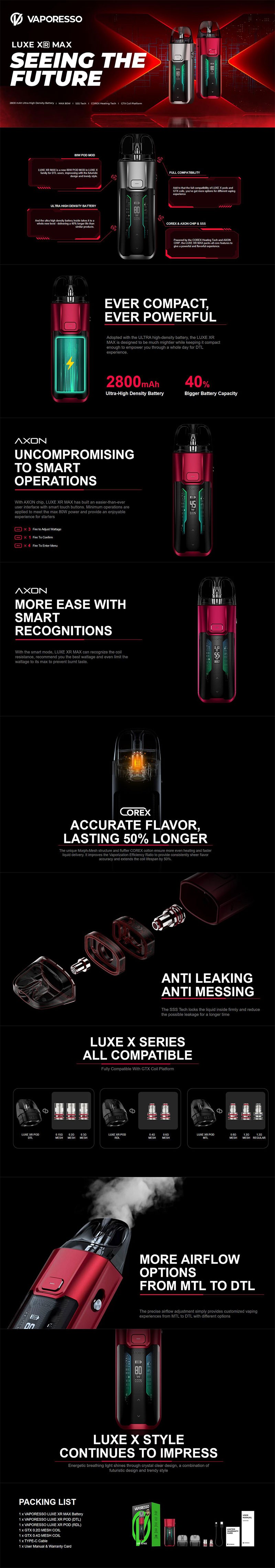 Authentic Vaporesso LUXE XR Max Pod System Kit