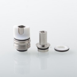 Monarchy Cyber Whistle Style Drip Tip for BB / Billet / Boro AIO Box Mod - Silver + White, Stainless Steel + POM