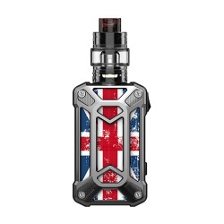 Authentic Rincoe Mechman 228W TC VW Box Mod + Mechman Mesh Tank Kit - Steel Case Union Flag SS, 1~228W, 2 x 18650, 4.5ml