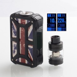 Authentic Rincoe Mechman 228W TC VW Box Mod + Mechman Mesh Tank Kit - Steel Bone Union Flag Black, 1~228W, 2 x 18650, 4.5ml