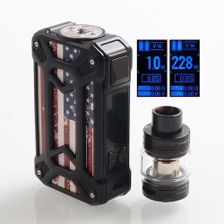 Authentic Rincoe Mechman 228W TC VW Box Mod + Mechman Mesh Tank Kit - Steel Case American Flag Black, 1~228W, 2 x 18650, 4.5ml