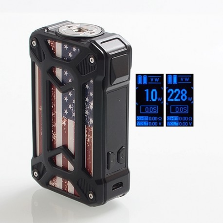 Authentic Rincoe Mechman 228W TC VW Variable Wattage Box Mod - Steel Case American Flag Black, 1~228W, 2 x 18650