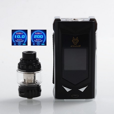 Authentic Snowwolf Mfeng Limited Edition 200W TC VW Variable Wattage Mod + Mfeng Tank Kit - Black + Silver, 10~200W, 2 x 18650