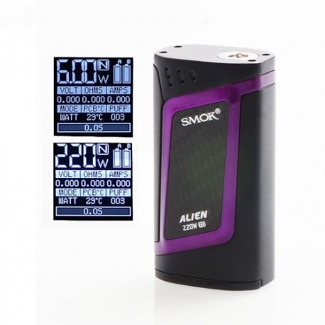 Authentic SMOKTech SMOK Alien 220W TC VW Variable Wattage Box Mod - Black Purple, 6~220W, 2 x 18650