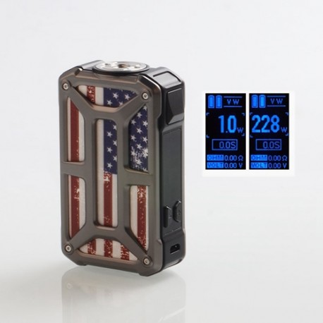 Authentic Rincoe Mechman 228W TC VW Variable Wattage Box Mod - Steel Bone American Flag SS, 1~228W, 2 x 18650