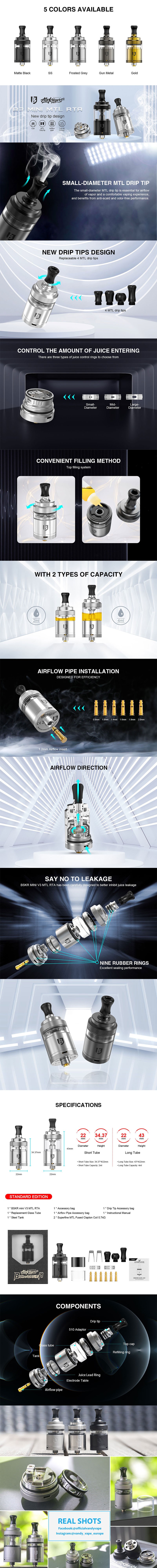 Authentic Vandy Vape Bskr Mini V3 MTL RTA Atomizer