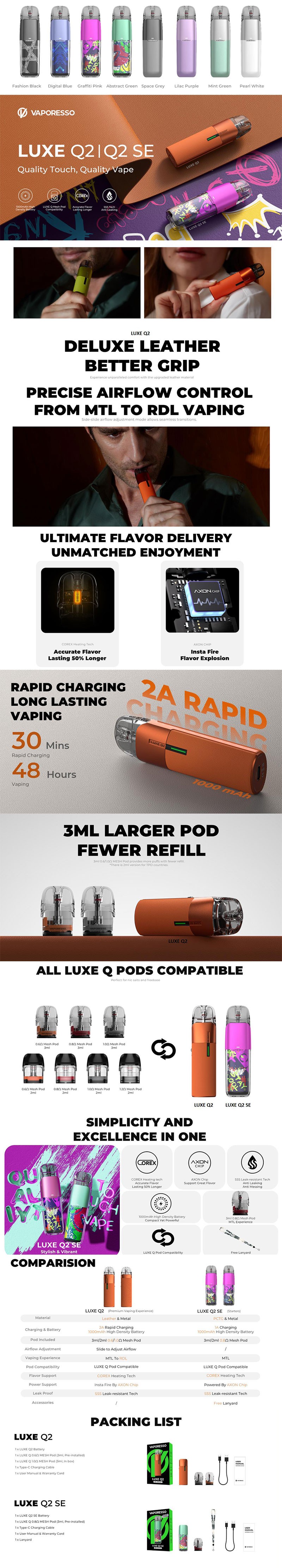 정통 Vaporesso Luxe Q2 SE POD 시스템 키트