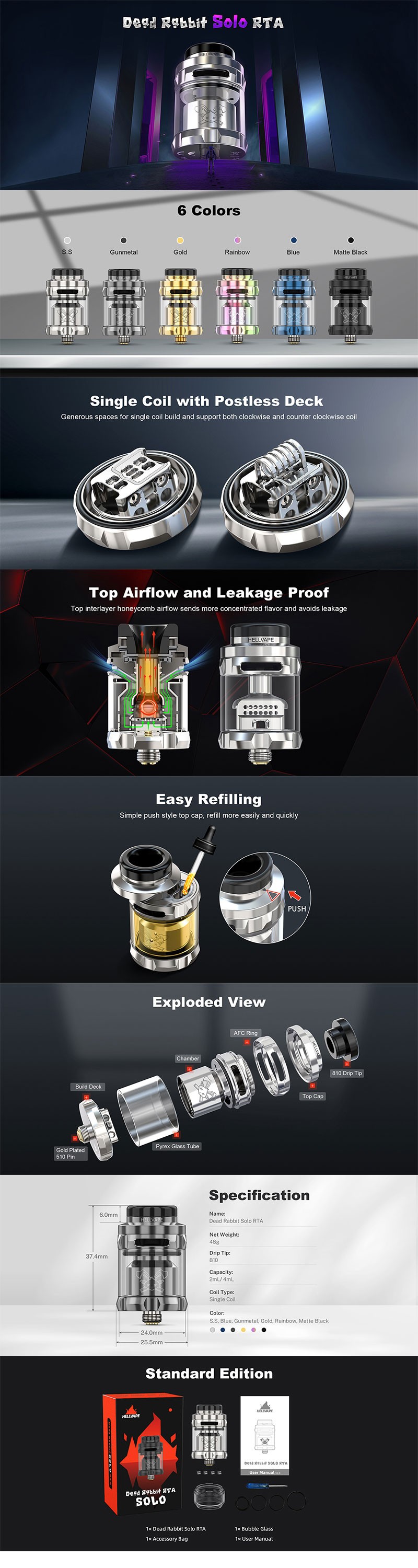 Authentic Hellvape Dead Rabbit Solo RTA Atomizer