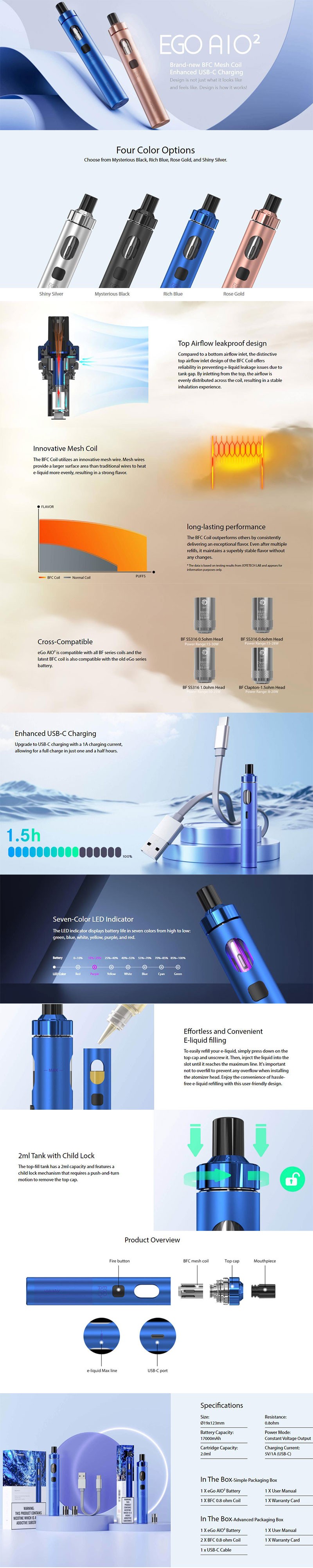 Authentic Joyetech eGo AIO 2 Pod Mod Kit