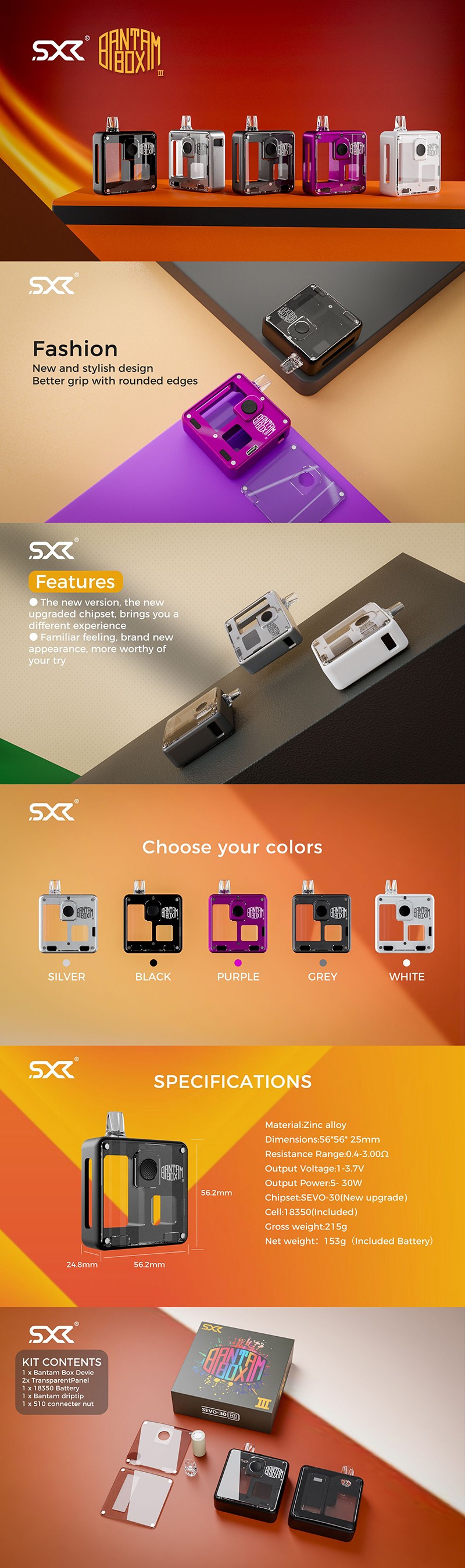 Authentic SXK Bantam V3 AIO Boro Box Mod Kit