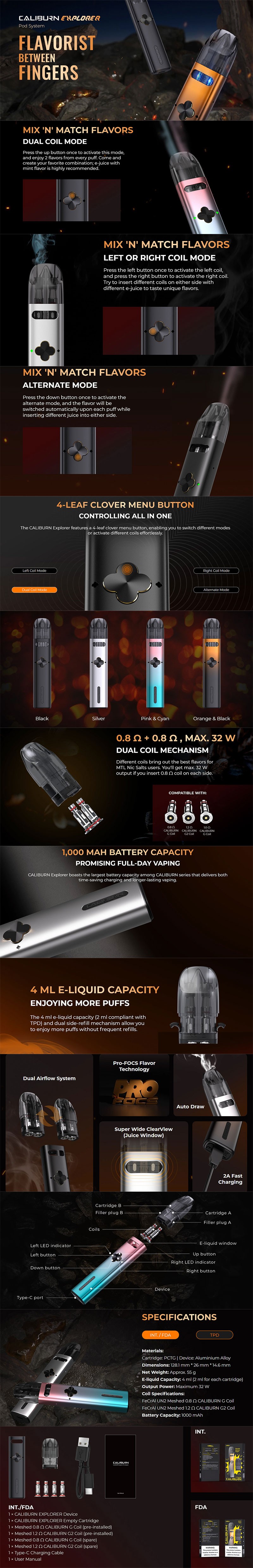 Authentic Uwell Caliburn Explorer Pod System Kit