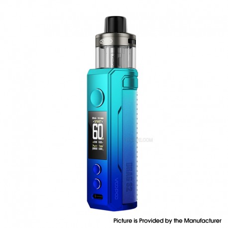 [Ships from Bonded Warehouse] Authentic Voopoo Drag S2 60W Box Mod Kit with PnP X Cartridge DTL - Sky Blue, 5~60W, 0.2 / 0.3ohm