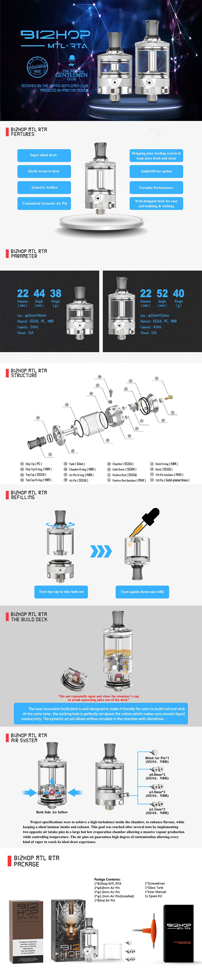 Аутентичные моды амбиций BI2HOP MTL RTA (епископ V2) распылитель