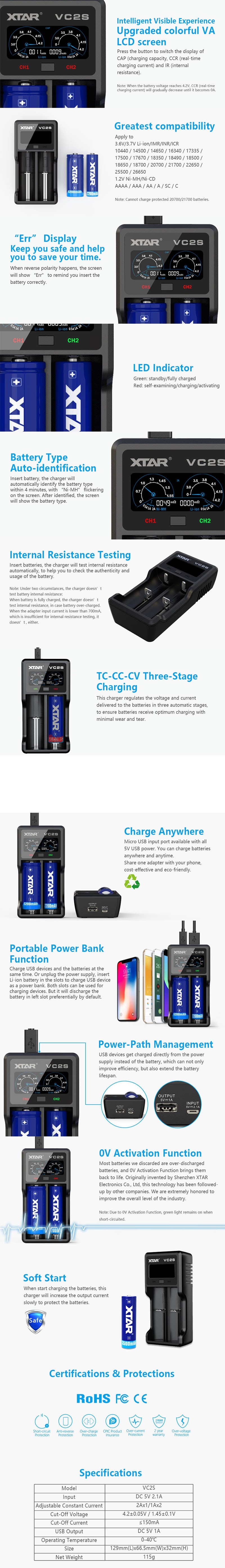 Authentic Xtar VC2SL USB Charger