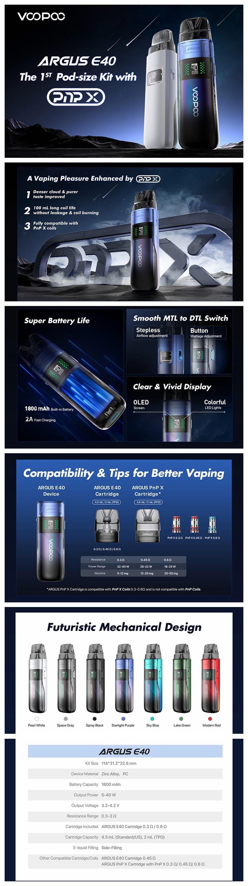 Authentic VOOPOO Argus E40 Pod System Kit