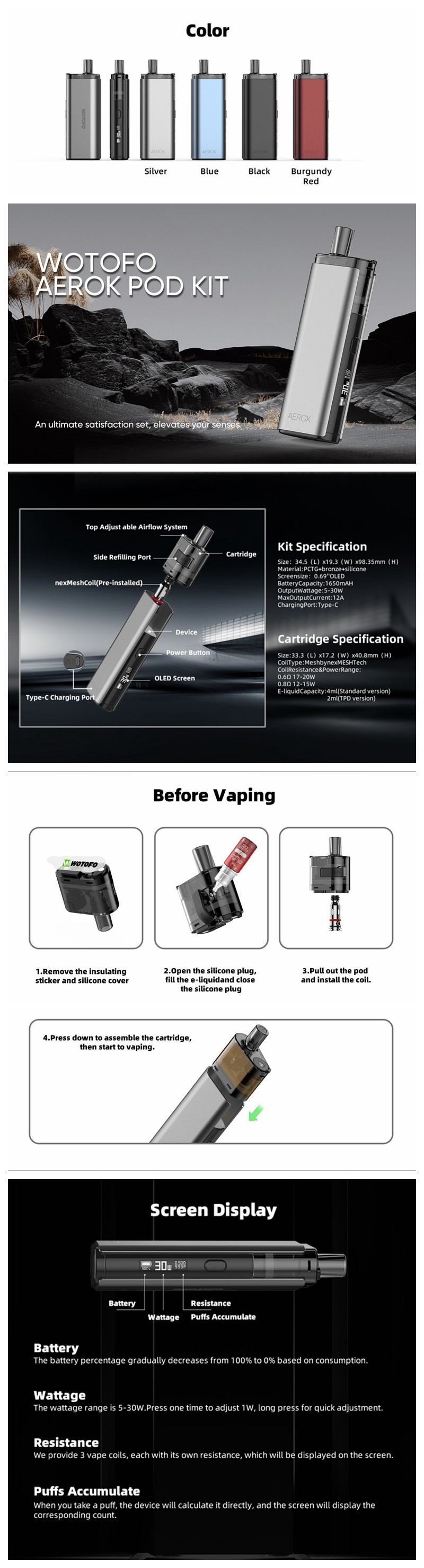 Authentic Wotofo Aerok 30W Pod System Kit