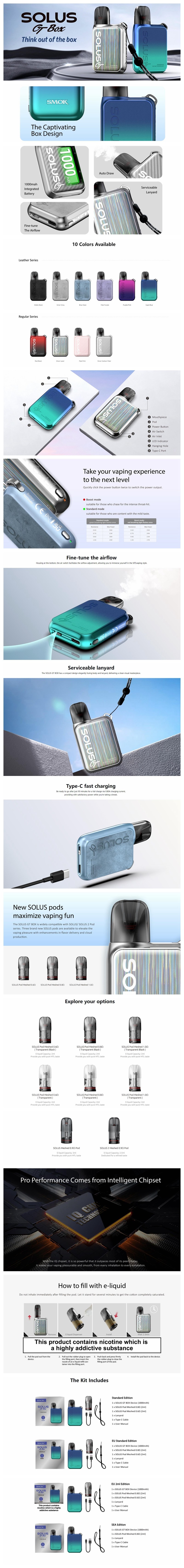 Authentic SMOK Solus GT Box Pod System Kit