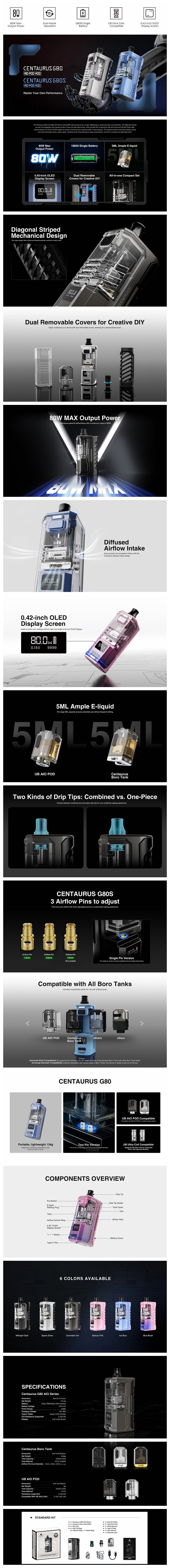 Authentic Lost Vape Centaurus G80s AIO Pod Mod Kit