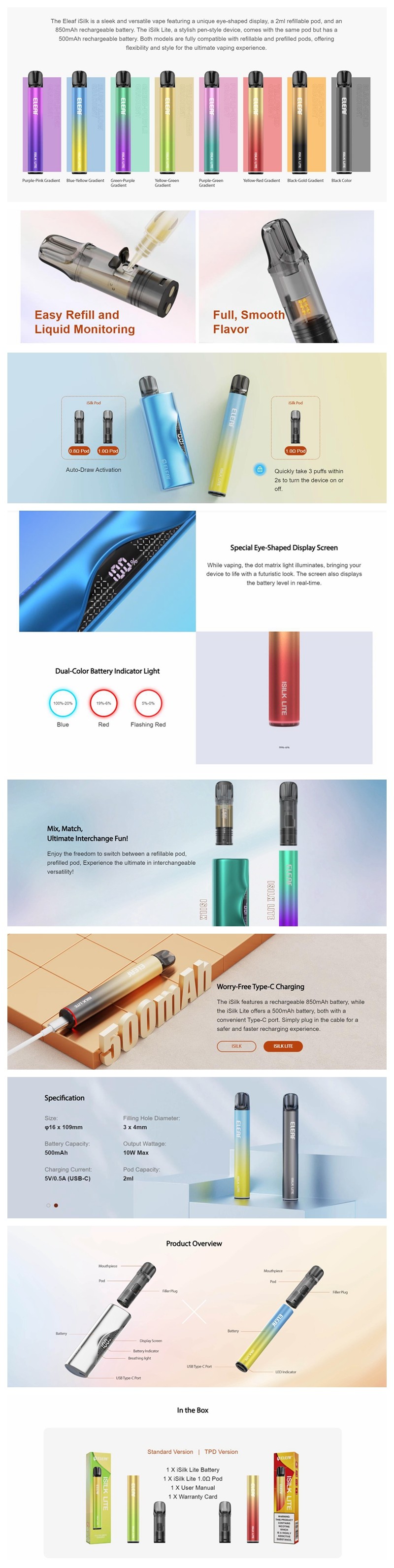 Eleaf iSilk Lite 10W Pod System Kit