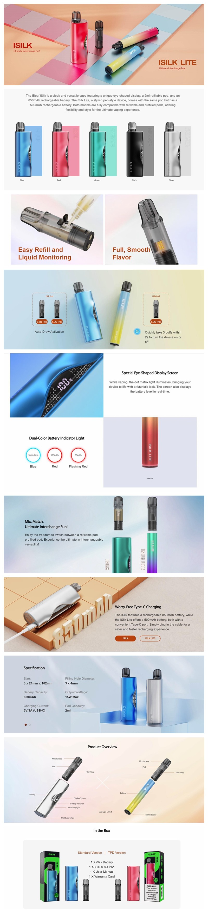 Eleaf iSilk 15W Pod System Kit