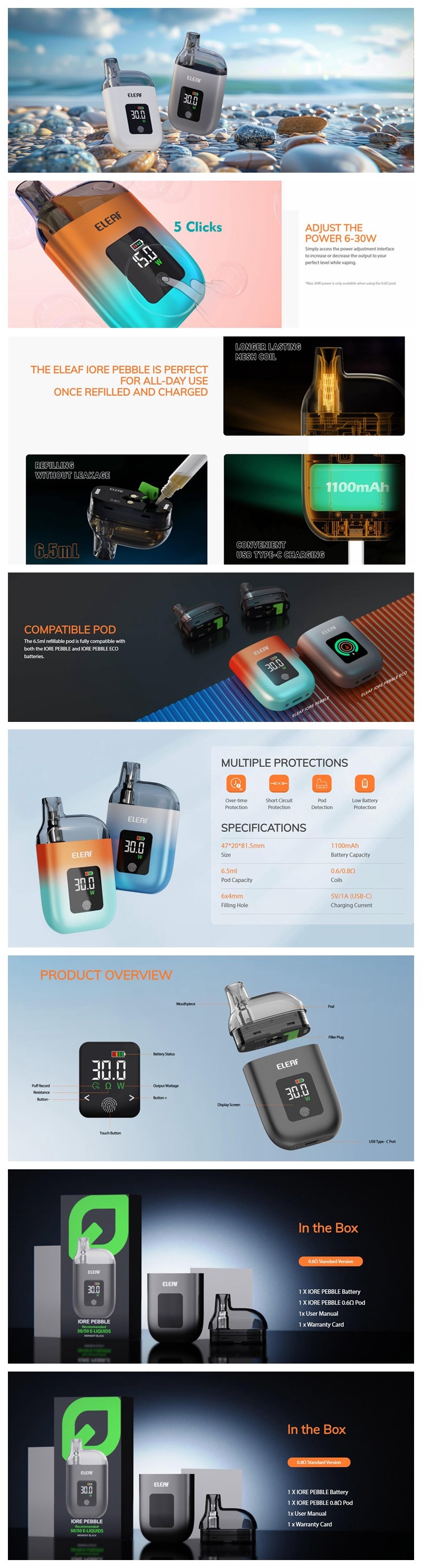 Authentic Eleaf Iore Pebble 30W Pod System Kit