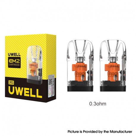 [Ships from Bonded Warehouse] Authentic Uwell EM2 Replacement Pod Cartridge for EM2 Pod Kit - 0.3ohm, 4.5ml (2 PCS)