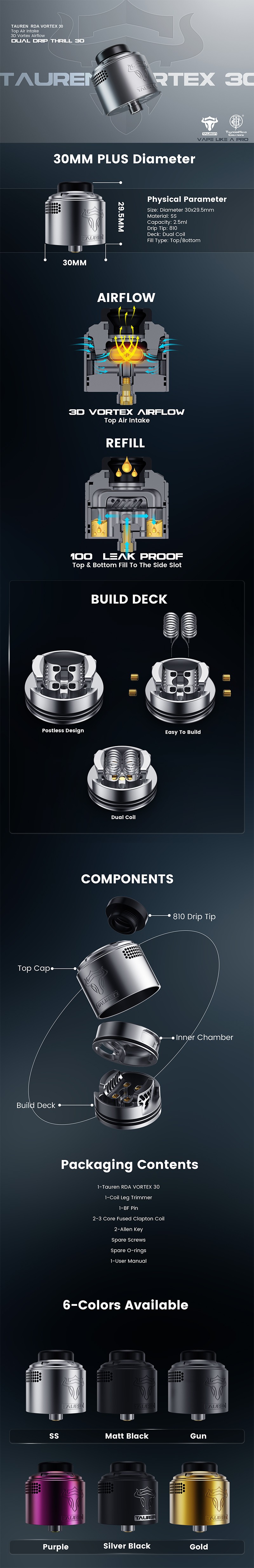 Thunderhead Creations Tauren Vortex 30 RDA Atomizador