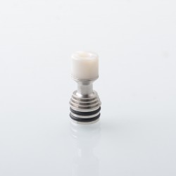 Four One Five 415 Tombo Giri Baby Style Short 510 Drip Tip - Silver + White, Stainless Steel + Resin