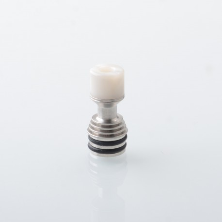Four One Five 415 Tombo Giri Baby Style Short 510 Drip Tip - Silver + White, Stainless Steel + Resin