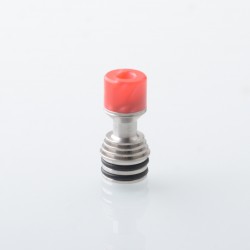 Four One Five 415 Tombo Giri Baby Style Short 510 Drip Tip - Silver + Red, Stainless Steel + Resin