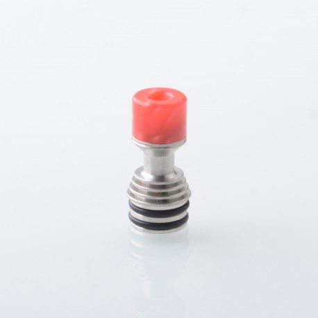 Four One Five 415 Tombo Giri Baby Style Short 510 Drip Tip - Silver + Red, Stainless Steel + Resin