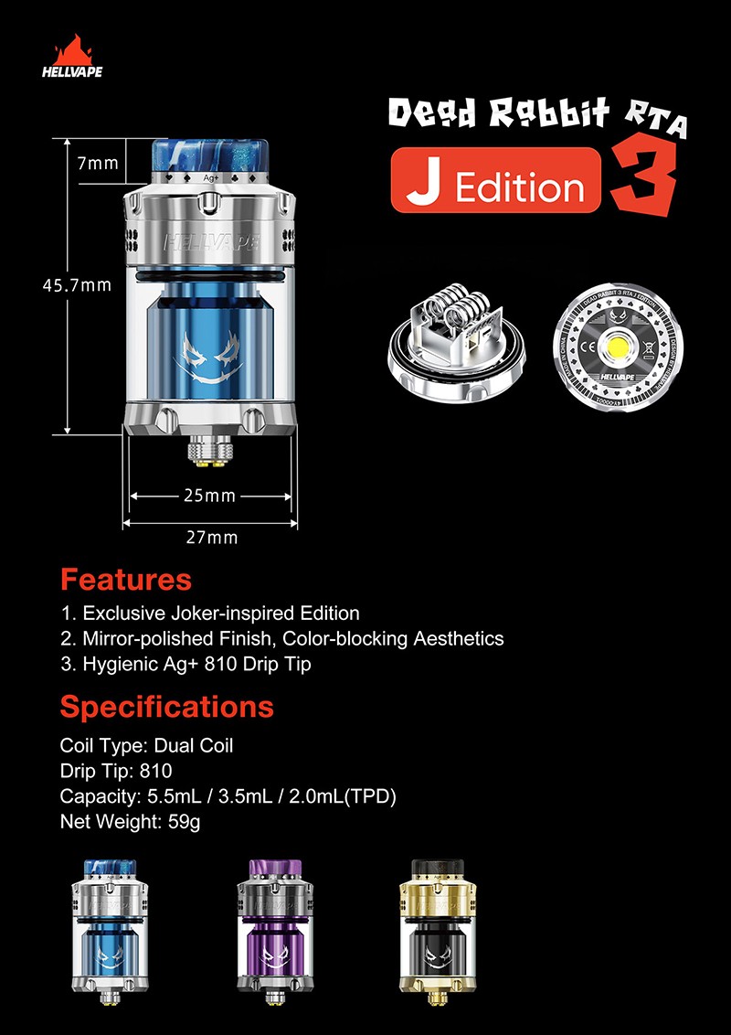 Authentic Hellvape Dead Rabbit 3 RTA Atomzer Joker Edition