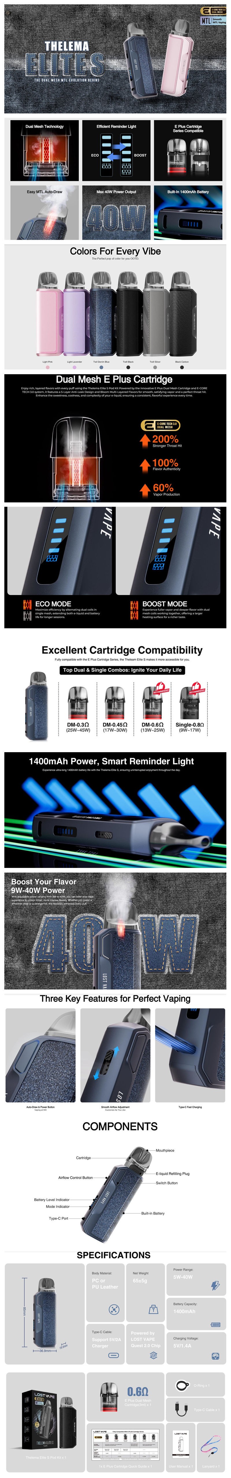Authentic Lost Vape Thelema Elite S 40W Pod System Kit