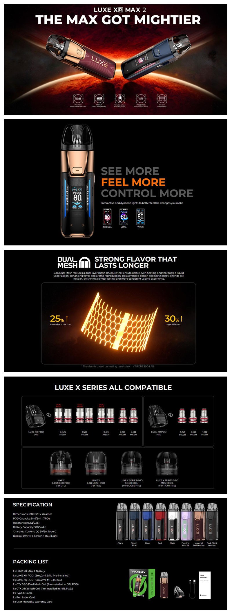 Authentic Vaporesso LUXE XR Max 2 80W Pod Mod Kit