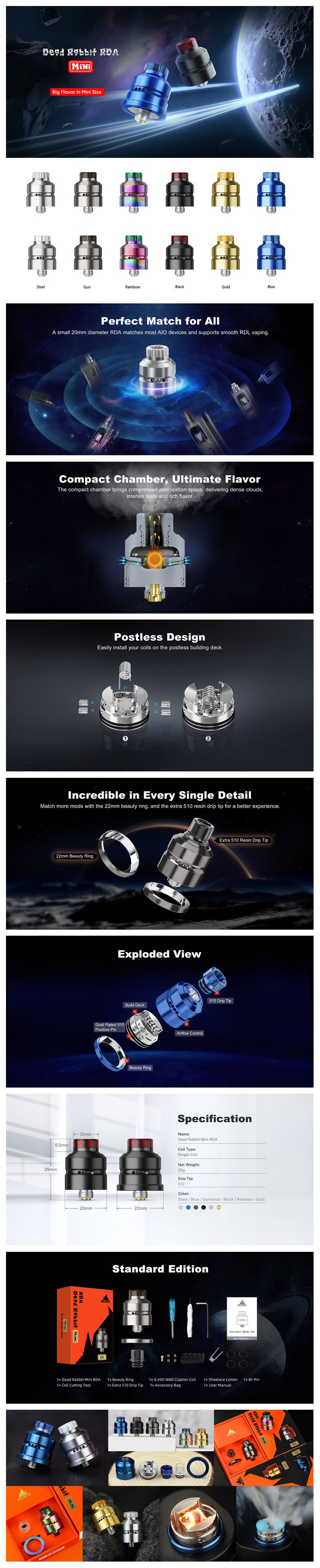 Authentic Hellvape Dead Rabbit Mini RDA Tank Atomizer