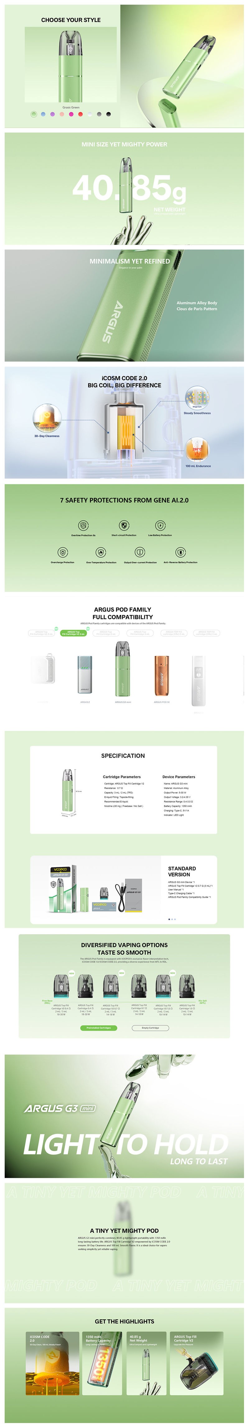 Authentic VOOPOO Argus G3 Mini Pod System Kit