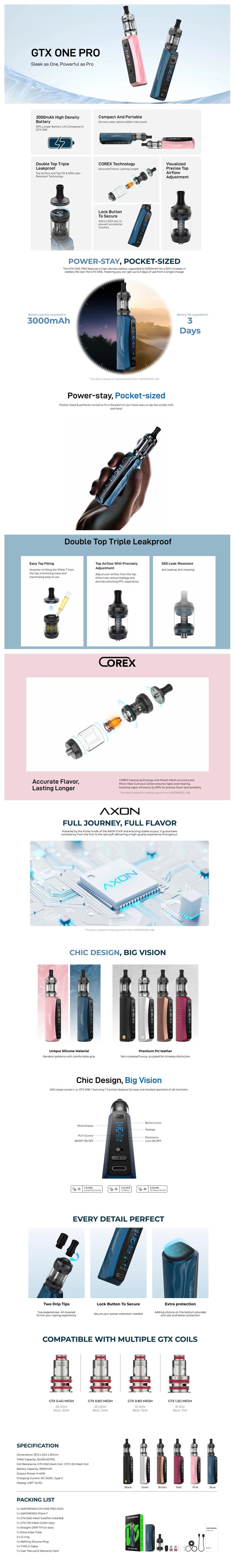 Authentic Vaporesso GTX One Pro 40W Mod Kit with XTank T