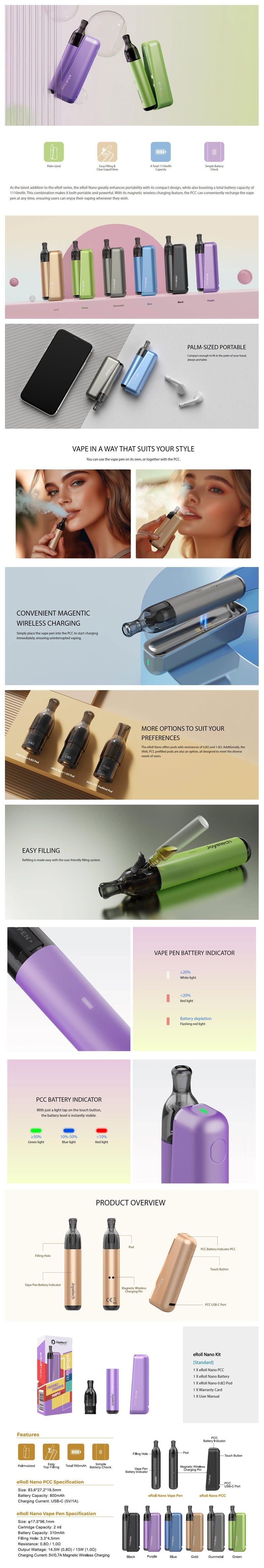 Authentic Joyetech eRoll Nano Pod System Kit with PCC Box